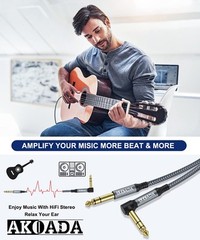 2 Pack 1/4″ TRS Instrument Cable 10FT Right Angle Audio Cord for Guitar Amp