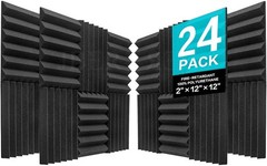 Fireproof Acoustic Foam Panels (24 Pack) – Soundproof Wedge 2″ x 12″ Free-Sta…