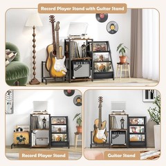 Record Player Stand, Guitar Stand For Acoustic, Electric Guitar, Bass With Amp
