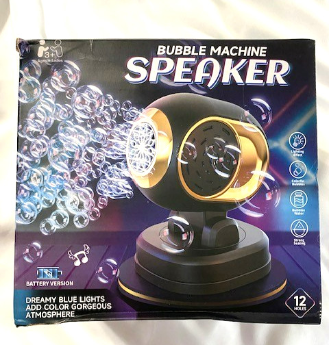 Speaker Bubble Machine Black Gold Rotatable Automatic Battery 4 „AA“ Lights 1.5V
