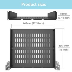 2U Server Rack Shelf Vented Cantilever Tray 19 Inch Cabinet 16 Inch Deep