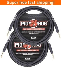 2 Pack PIG HOG PH6 6ft Patch Cable 8mm 1/4 Straight Instrument Guitar Cord Black