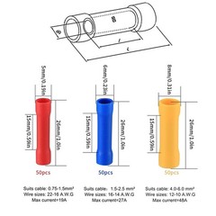 QOOSIKICC 150 Pcs Electrical Butt Connectors Kit, red, yellow and blue