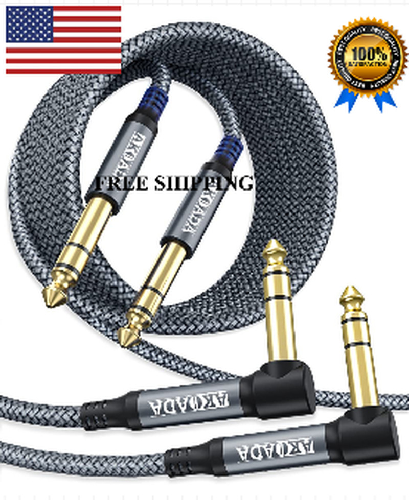 2 Pack 1/4″ TRS Instrument Cable 10FT Right Angle Audio Cord for Guitar Amp