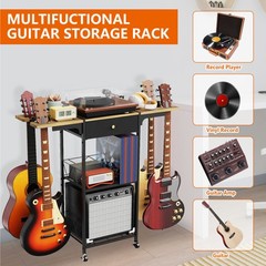 3-In-1 Guitar Stand with Wheels,Stand & Drawer for Acoustic,Electric Guitar,Bass