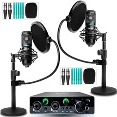 Movo PodPak2T Podcast Equipment Bundle 2-Pack Cardioid Microphone Kit + MDX-1