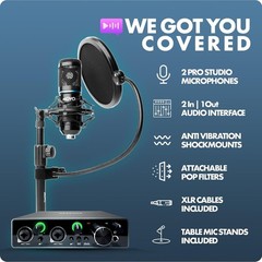 Movo PodPak2T Podcast Equipment Bundle 2-Pack Cardioid Microphone Kit + MDX-1