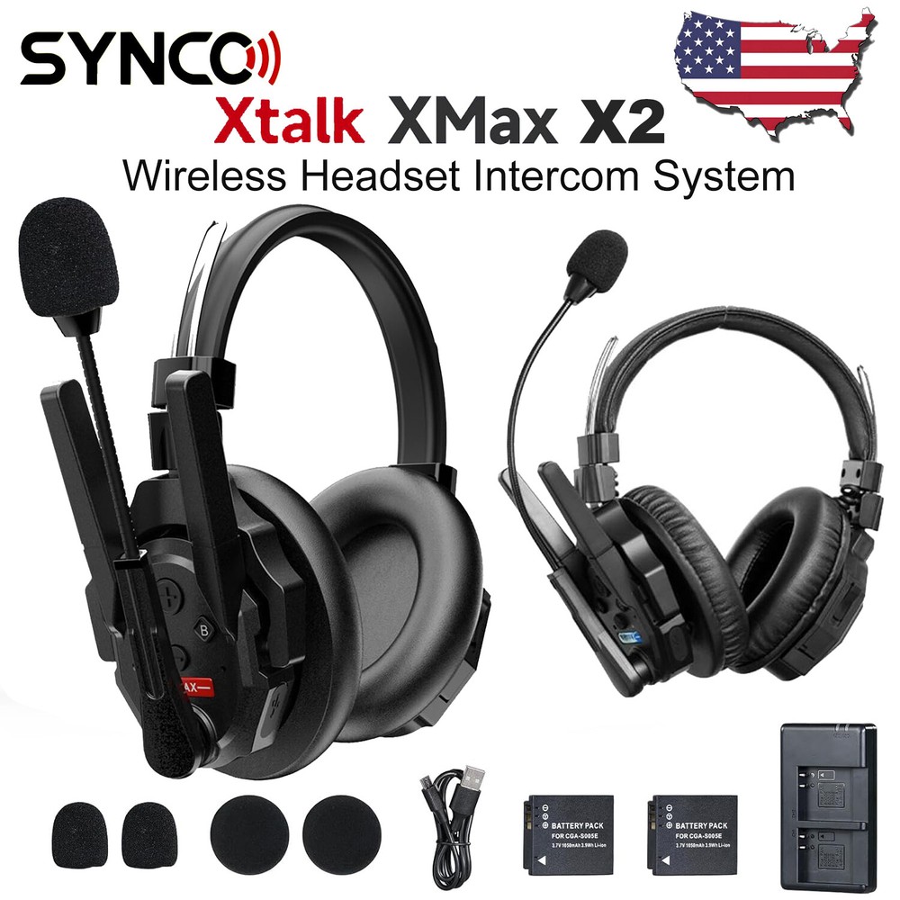 SYNCO XTalk XMax2 X2 500m Dual-Ear Wireless Intercom Headset System Full Duplex