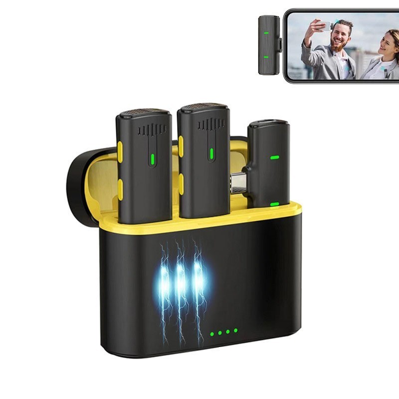 2in1 Wireless Lapel Microphone Noise Cancelling Recording Mic with Charging Box