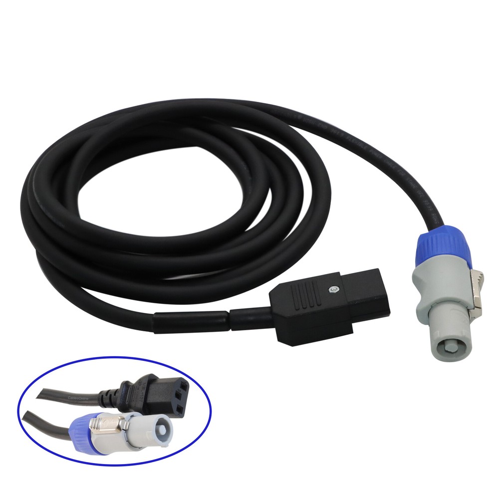 10ft 16AWG Stage Lighting Fixture PowerCon Gray to IEC-60320-C13 Power Cable