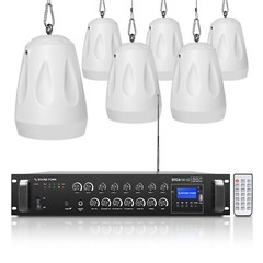 Sound Town 6-Zone 70V/100V Amp, 6 x Pendant Speakers, White (STCA180X6PD4W)