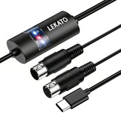 LEKATO 6.5Ft MIDI Cable Adapter MIDI to USB C MIDI Interface w/ Input & Output