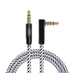 3.5mm Aux Cable(6FT/.8M), 90 Degree 4 Pole TRRS 3.5mm 6 Feet 1 Black & White
