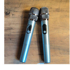Pair of Silver Black Wireless Handheld Microphones Battery Operated
