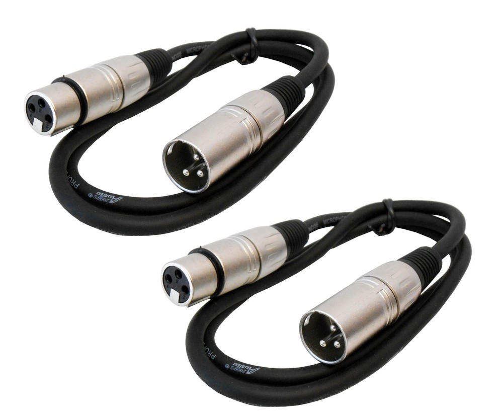 Audio2000’S ADC2037X2 3 ft XLR Female to XLR Male Microphone Cable (2-Pack)