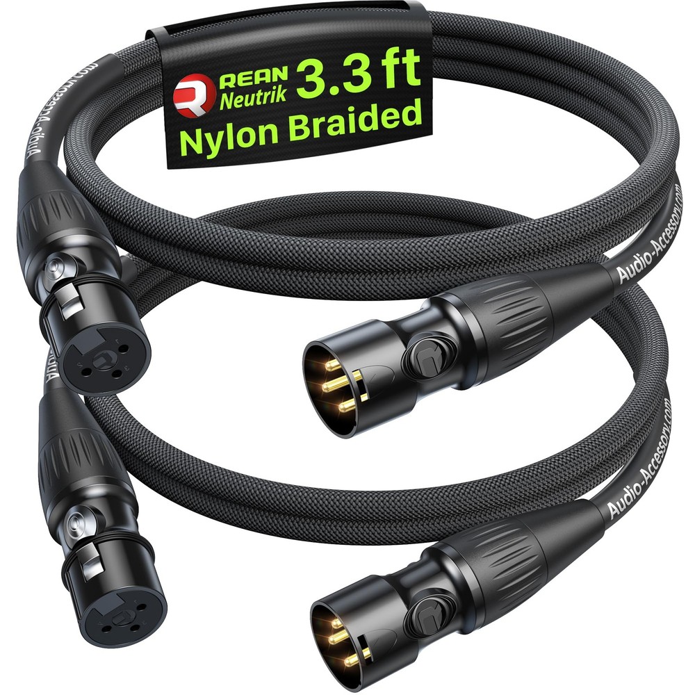 Short XLR Cables 3.3ft 2 Pack, Gold Plated 3-Pin Connectors from Rean-Neutrik…