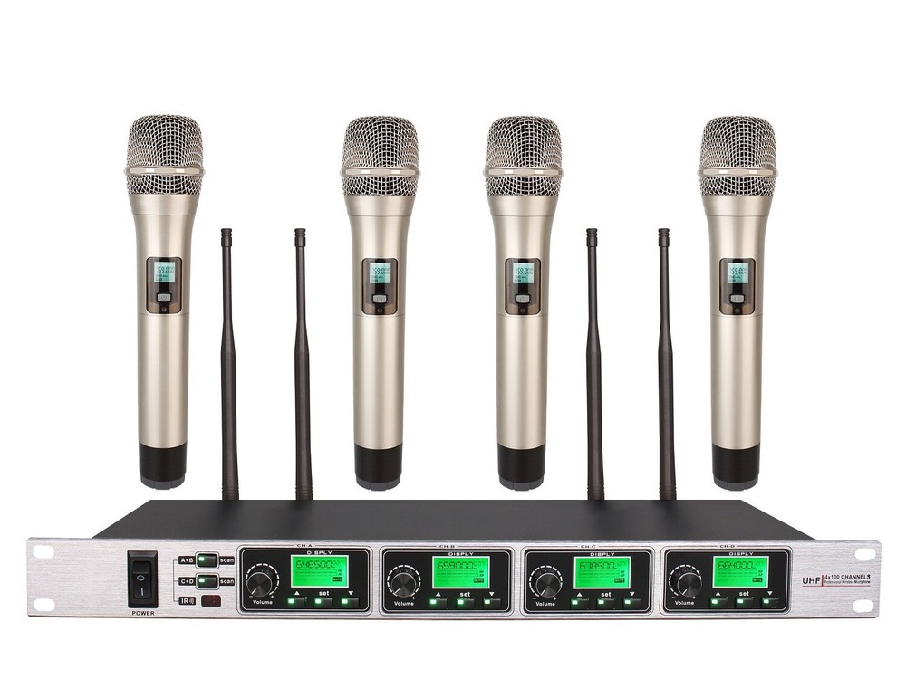 Church Wireless Microphone System 4 Channel Adjustable Frequency Infrared UHF