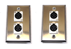 (2) Two Double XLR Single Wall Plates w Neutrik NC3FD-L-1 Female Stainless Steel