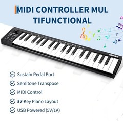 GRAVEE 37-Key USB MIDI Keyboard Controller Portable w/ Velocity Music Production