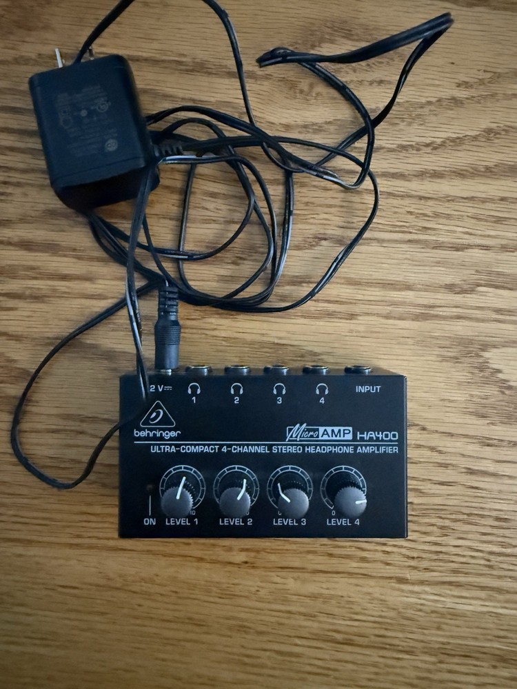 Behringer MicroAMP HA400 4-Channel Stereo Headphone Amp Black 12V w/ Adapter