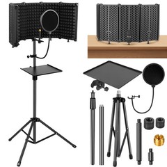 Microphone Stand With Isolation Shield,Recording W/Ground Tripod, Black