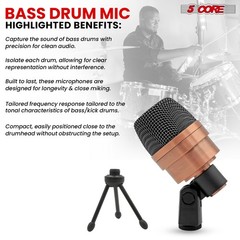5Core Tom Snare Mic Cardioid Dynamic Microphone Drum Kit Percussion Instrument