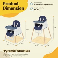 5-in-1 Baby High Chair, Convertible Booster & Play Chair, Portable Foldable Ligh