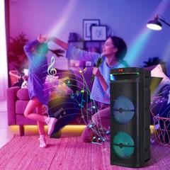 Portable Dual 10″ Wireless Bluetooth Party Speaker Subwoofer Sound System w/ Mic