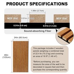2 Pack Wood Finish Accent Wall Panels, 3D 2pcs – 48″L x 24″W Natural Walnut