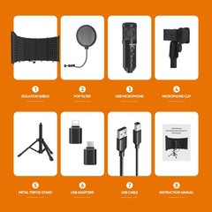 Studio Recording Microphone Isolation Shield with Pop Filter and Metal Tripod…