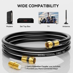 Nixsto RG6 Coaxial Cable, 3FT 6FT 10FT 15FT 25FT 50FT 100FT Coax 3FT, Black