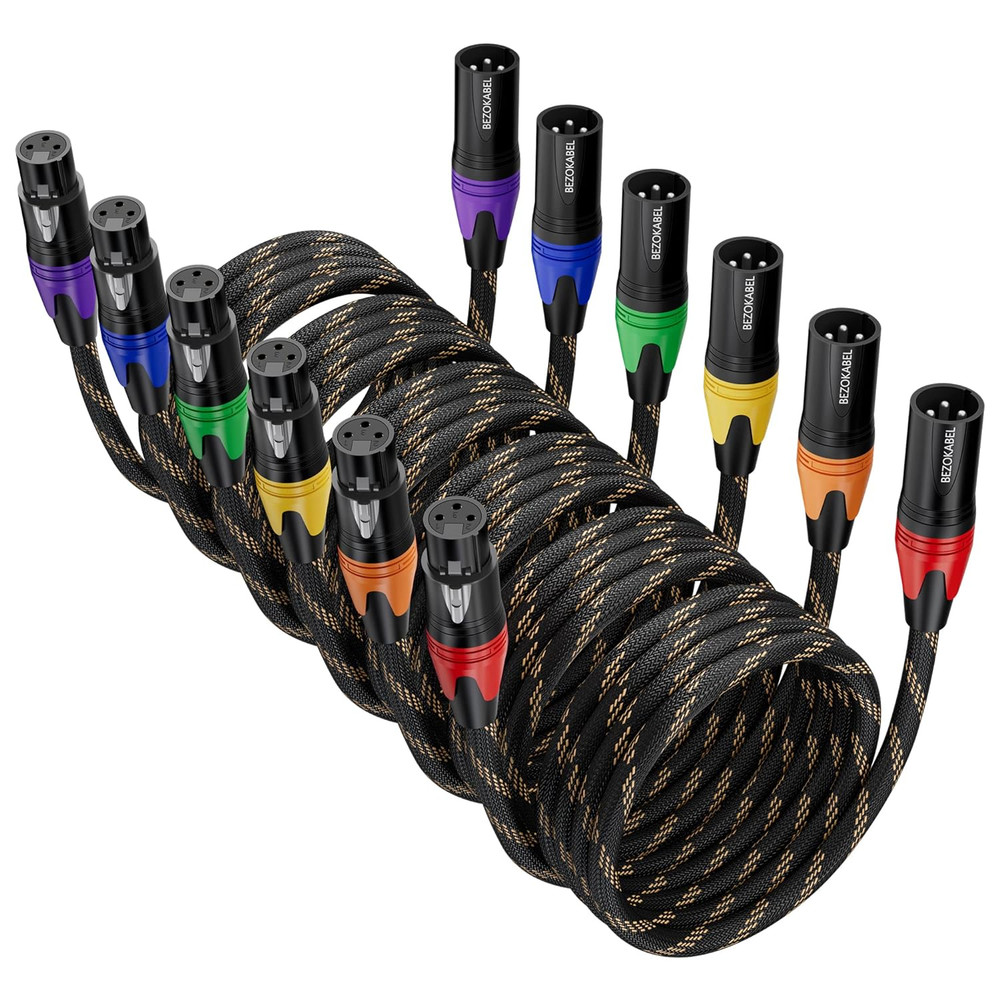 XLR Microphone Cable 25FT 6 Pack Male to Female 3 Pin Audio Cord Set