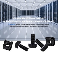 M6 Rack Mount Screws 30 Pack Cage Nuts Carbon Steel Black Galvanized 20mm For Se