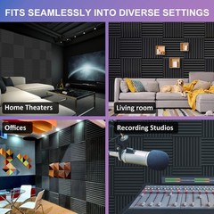 12 Pack 12x12x1 Inch Self Adhesive Acoustic Panels Soundproof Foam Panels