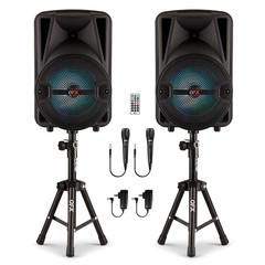 QFX PBX-800TWS 8-Inch TWS Bluetooth Stereo PA System with 2 8″ Speakers, 2 Mi…