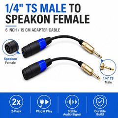 Professional Speaker Cable Adapters (2-Pack) – 1/4″ TS Male to Speakon