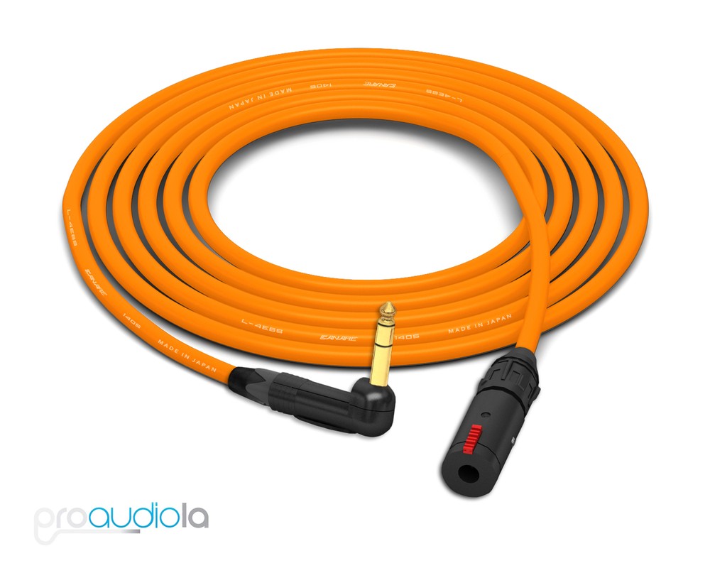 Canare Quad L-4E6S Headphone Extension | Neutrik Gold 90º TRS | Orange 35 Feet