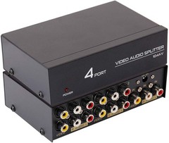 DTECH Powered 4 Way 3 RCA Splitter Box 1 in 4 Out 4 Port Splitter, Black