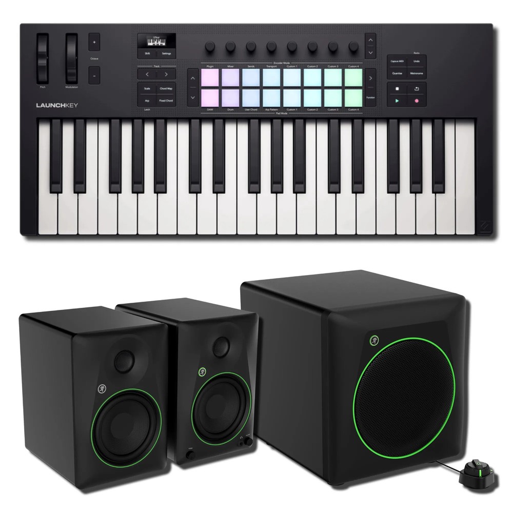 Novation Launchkey 37 MK4 MIDI Controller + Mackie CR5BT Monitors + CR8SBT Sub