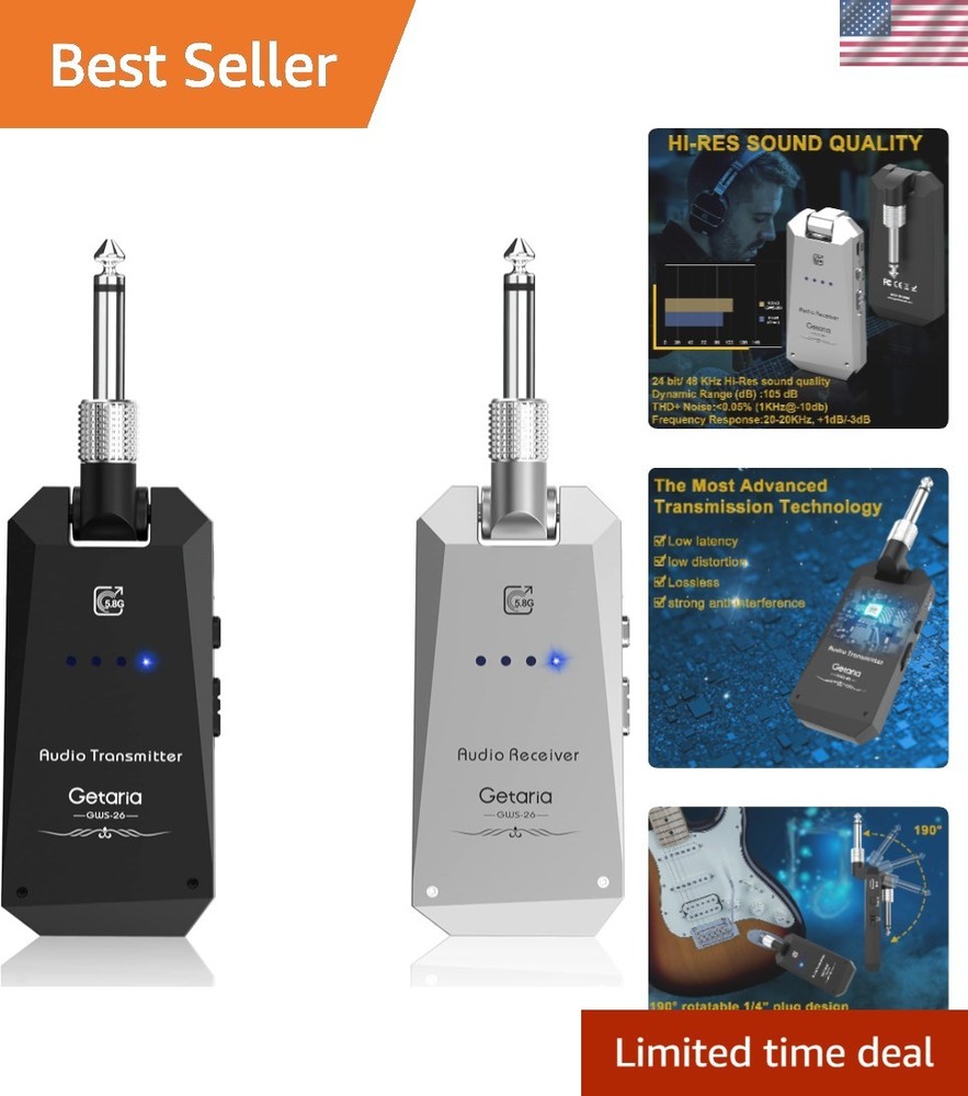 Plug-and-Play Wireless Guitar Transmitter Set – High-Quality Sound, Silver/Black
