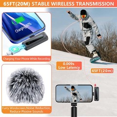 Wireless Microphone Mini Mic for iPhone/Android Phone, LED Display Lavalier