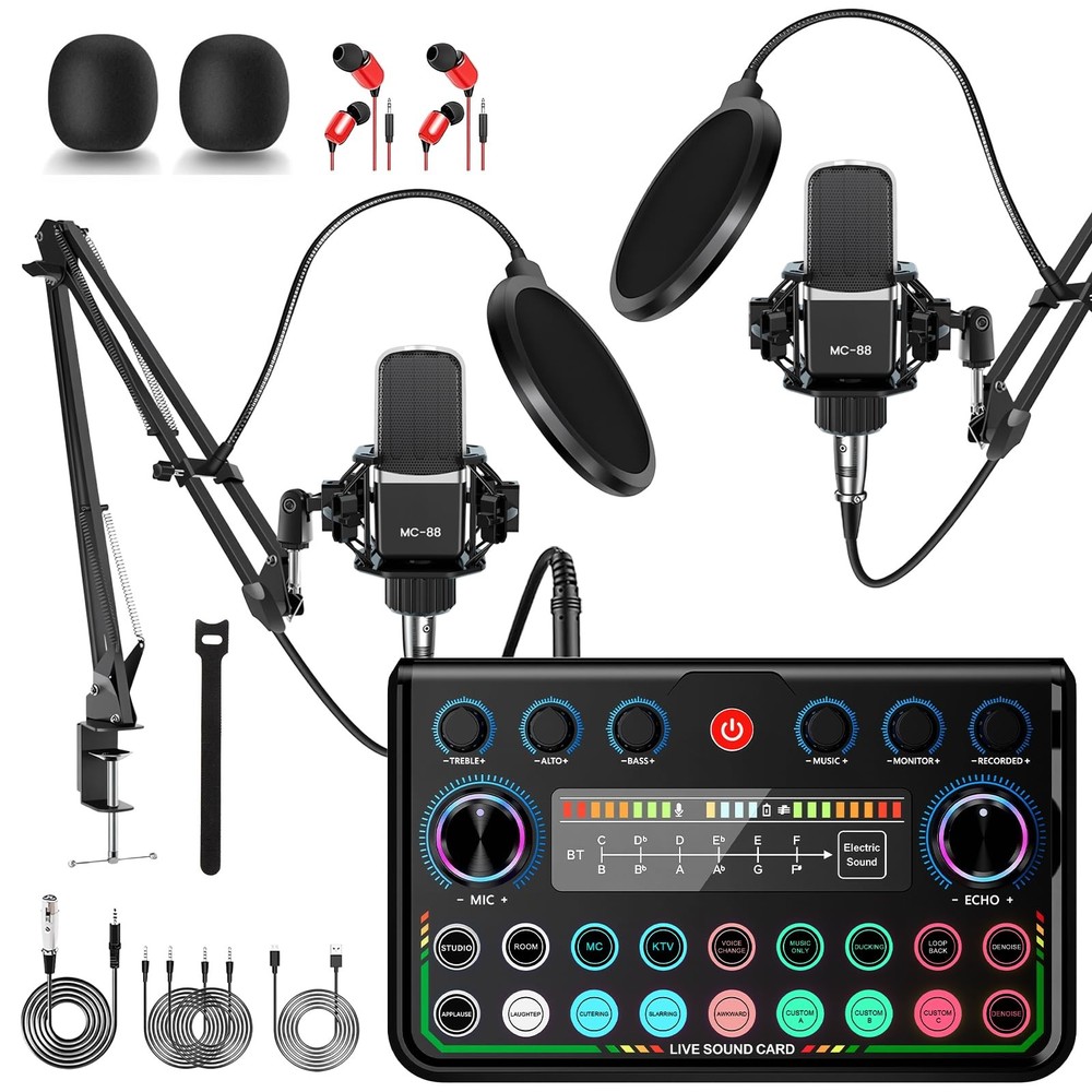 Upgraded Podcast Microphone Bundle, Podcast Equipment Bundle for 2, Recording…