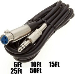 6 10 15 25 Ft XLR Shielded 3-Pin Female to 1/4″ Stereo TRS Mic Microphone Cable