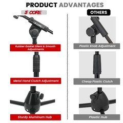 5 Core Microphone Stand 2Pc Floor Adjustable w Telescoping Metal Boom Arm