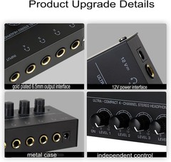 HSCLPM Headphone Amplifier, HA400 4-Channel Metal compact size, Classic Black