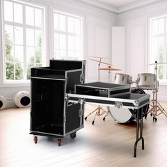 16U Rack Case Slant Mixer Stand Top Two DJ Table Workstation Drawer with Wheels