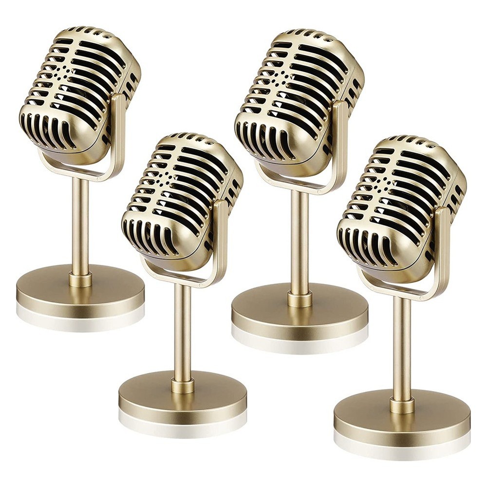 4Pcs Retro Microphone Props Model Microphone Stage Table Decor Gold J6Q24216