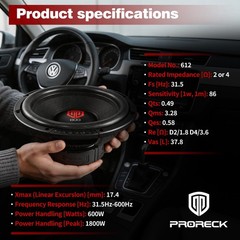 PRORECK 12″ Car Subwoofer Enclosure Box Ready 1800 Watts Dual 4 Ohm Audio Sub