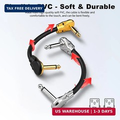 Right Angle 1/4″ 6.35mm Male to Male Guitar Cable 6 inch 22AWG Gold Flat 1/4 TS