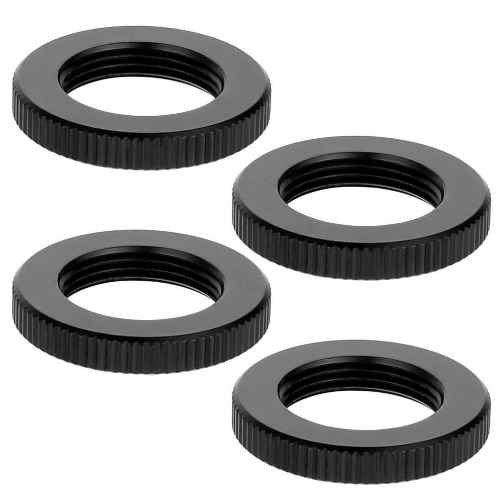 4 Pcs Knurled Lock Microphone Stand Nut 5/8″-27 Double 2.5cm x 0.4cm, Black